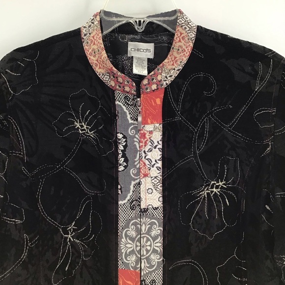 Chico’s Vintage Silk Blend Asian Inspired Floral Embroidered ZipUp Jacket Size 2 - Picture 8 of 9